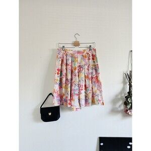 First Issue Vintage 80s Silk Pastel Floral High Waist Long Wide Pleated Trouser